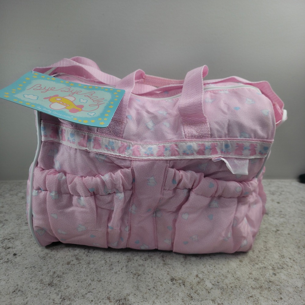 Bye Bye Baby by Baby Connection Diaper Bag Pink Bunny Heart Print with Mat NWT